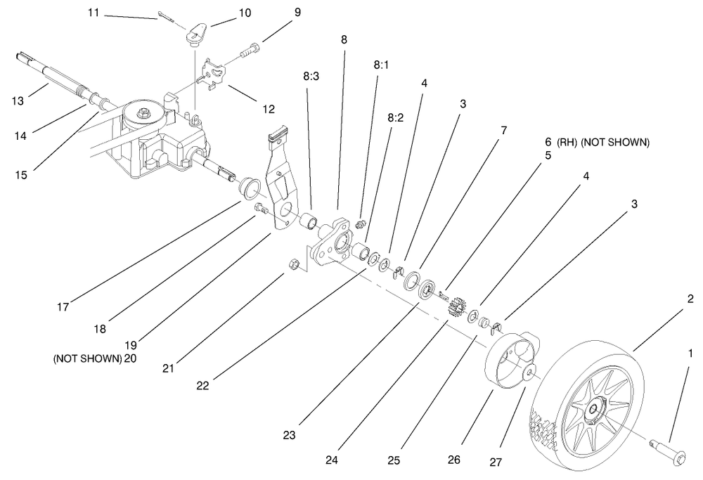 Gearcase And Wheel Assembly Diagram and Parts List for 11003 200000001 - 200999999 Lawn Boy Lawn Mower